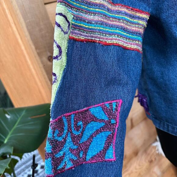 Legacy Denim Patchwork Embroidered‎ Jacket Boho Festival Artsy Small - Picture 12 of 16